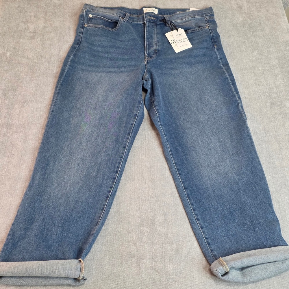Nicole Miller Nomad Super High Rise Relaxed Straight Jeans NWT Dark Blue 12